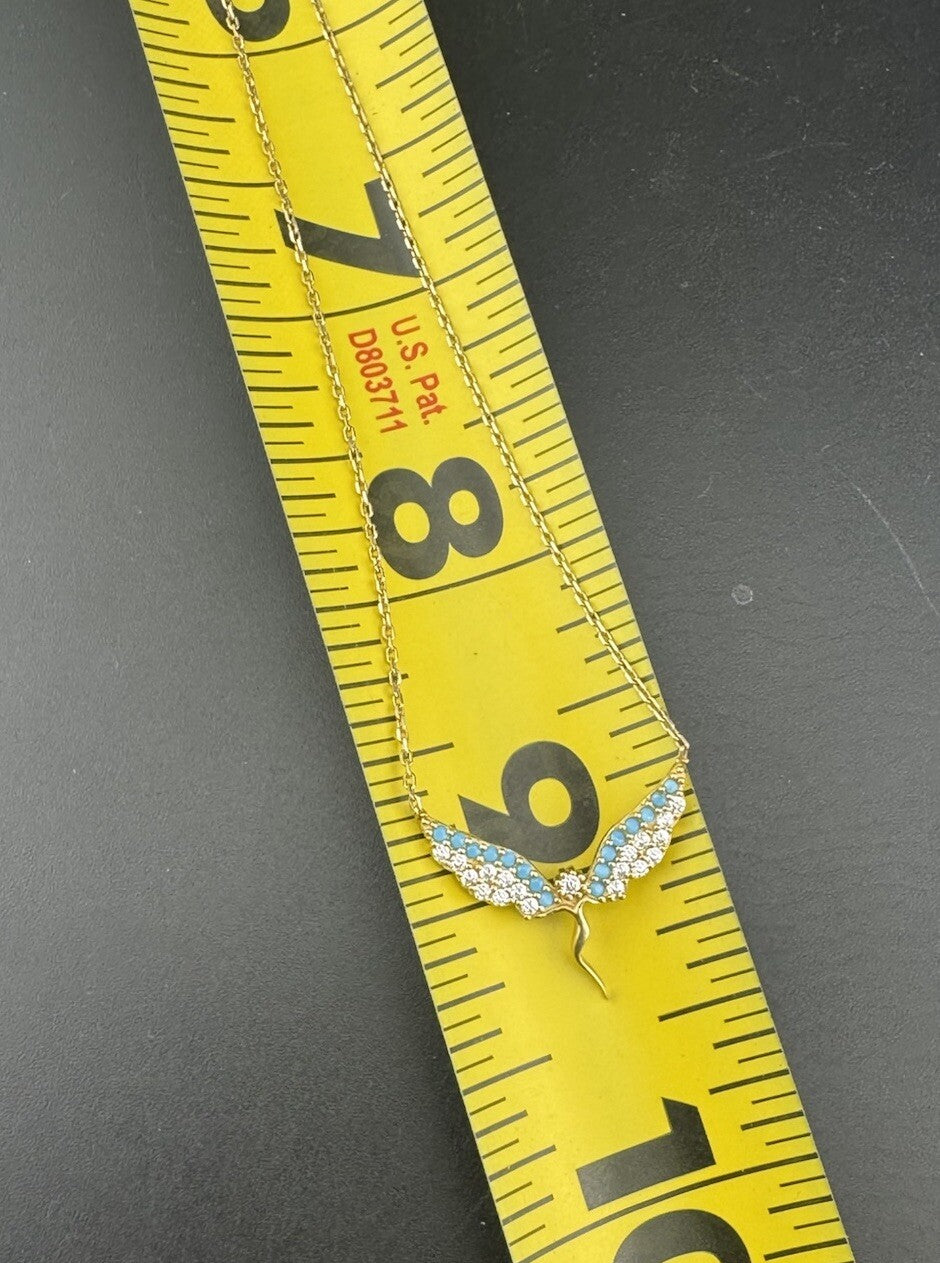 14K Gold Perfectina Chain 18in Adjustable Necklace Angel Wing Pendant 3.1 Grams