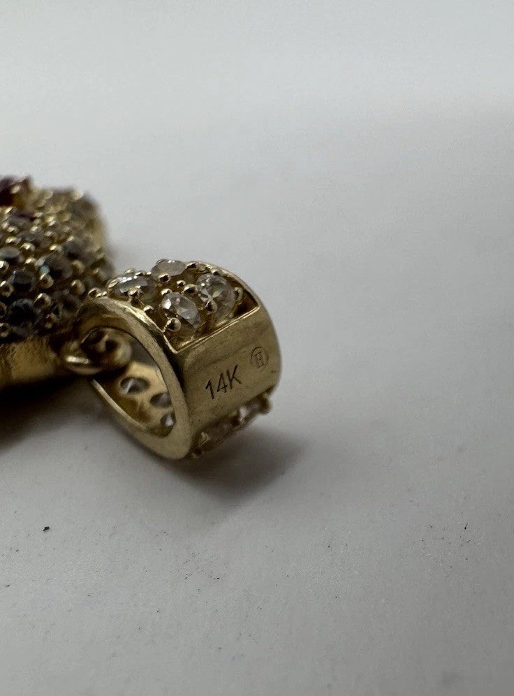 14K Gold Teddy Bear Pendant Sim Diamond Charm 27.88x17.40mm 4.2G Beltran Jewelry