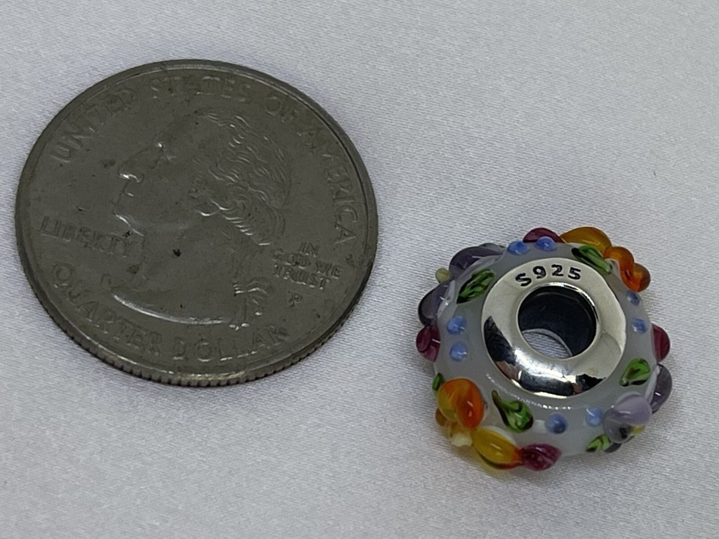 Sterling Silver 925 European Colorful Vibrant Enamel Flowers Plant Large Charm