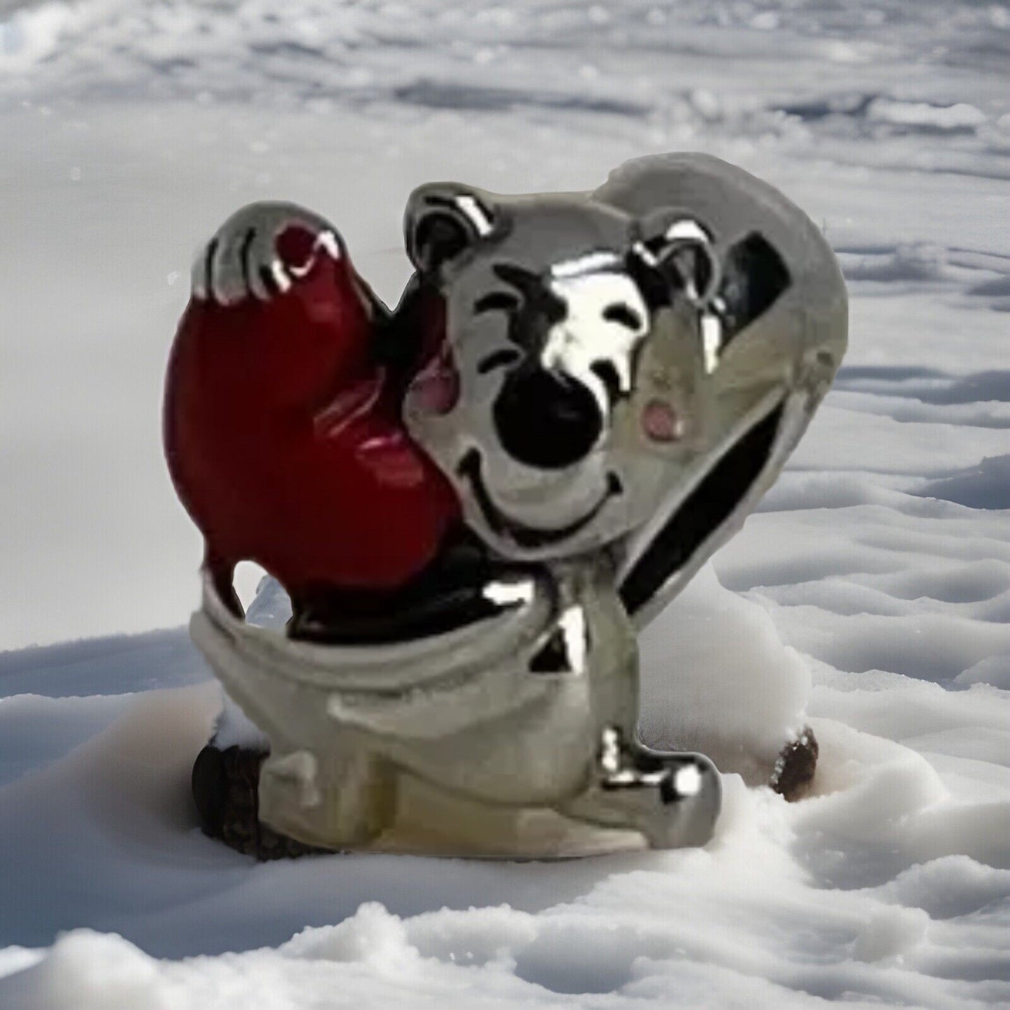 Sterling Silver 925 European Enamel Heart Anime Bear Squirrel Character Charm