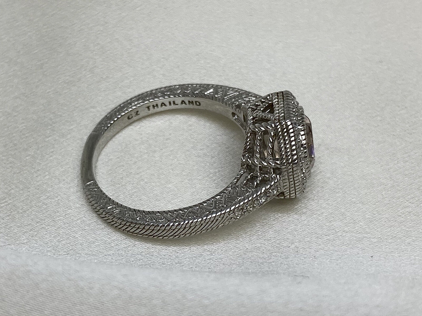 Judith Ripka Sterling Silver 925 Halo Ring Pink Sapphire Cubic Zirconia Size 11