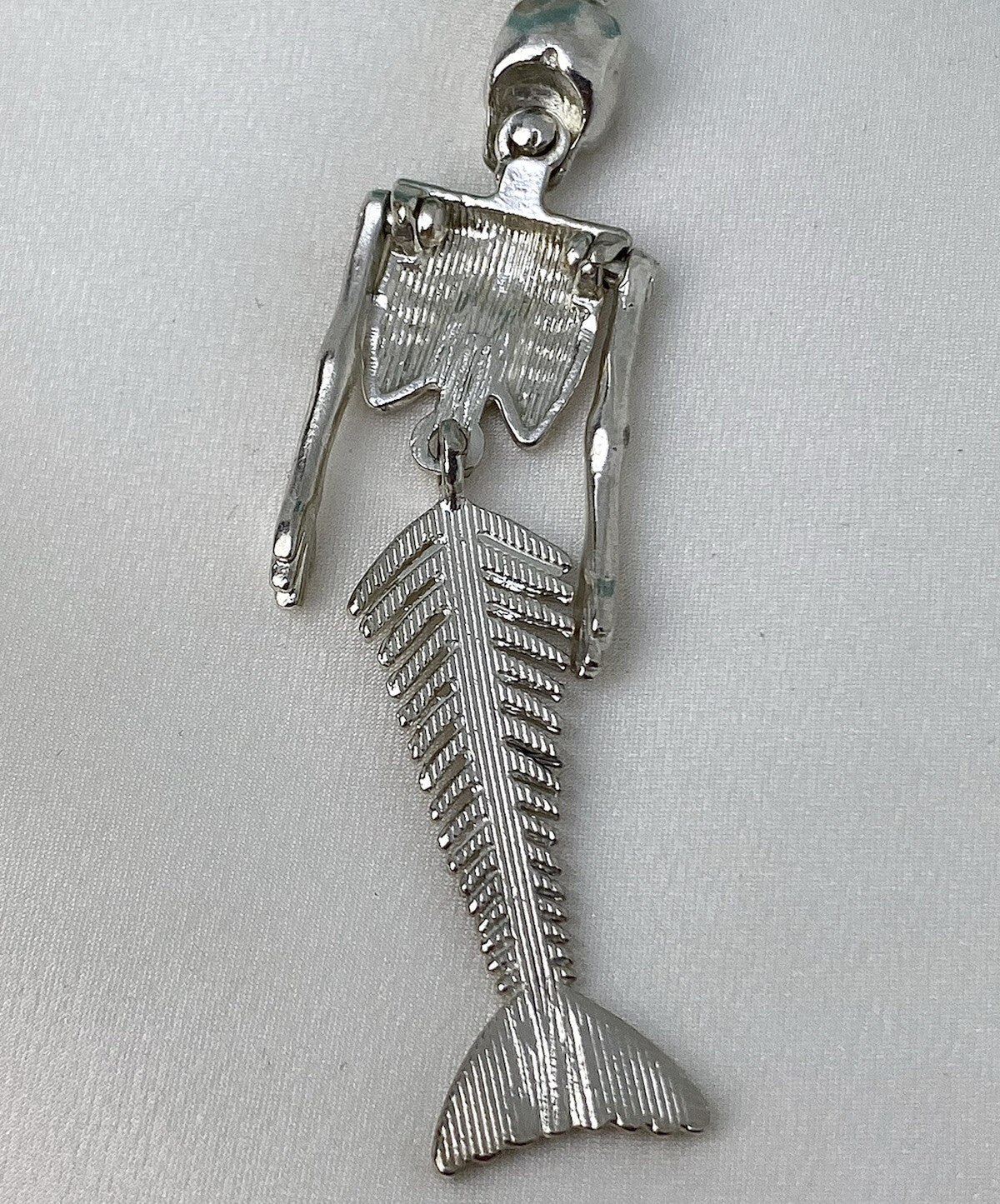 Large 73mm Moveable Skeleton Mermaid Pendant Silver Zinc Alloy Metal Handmade