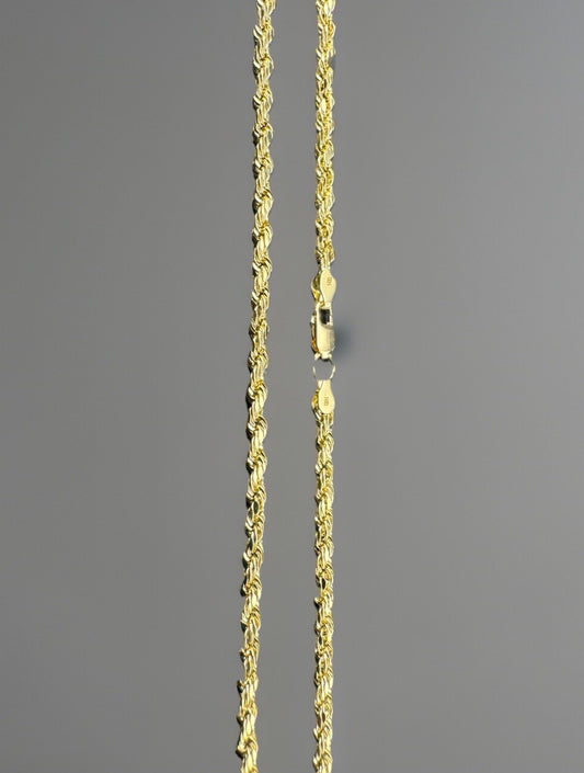 14K Yellow Gold Rope Chain Necklace 22in 2.57mm 5.3 Gram Classic Elegant Style *