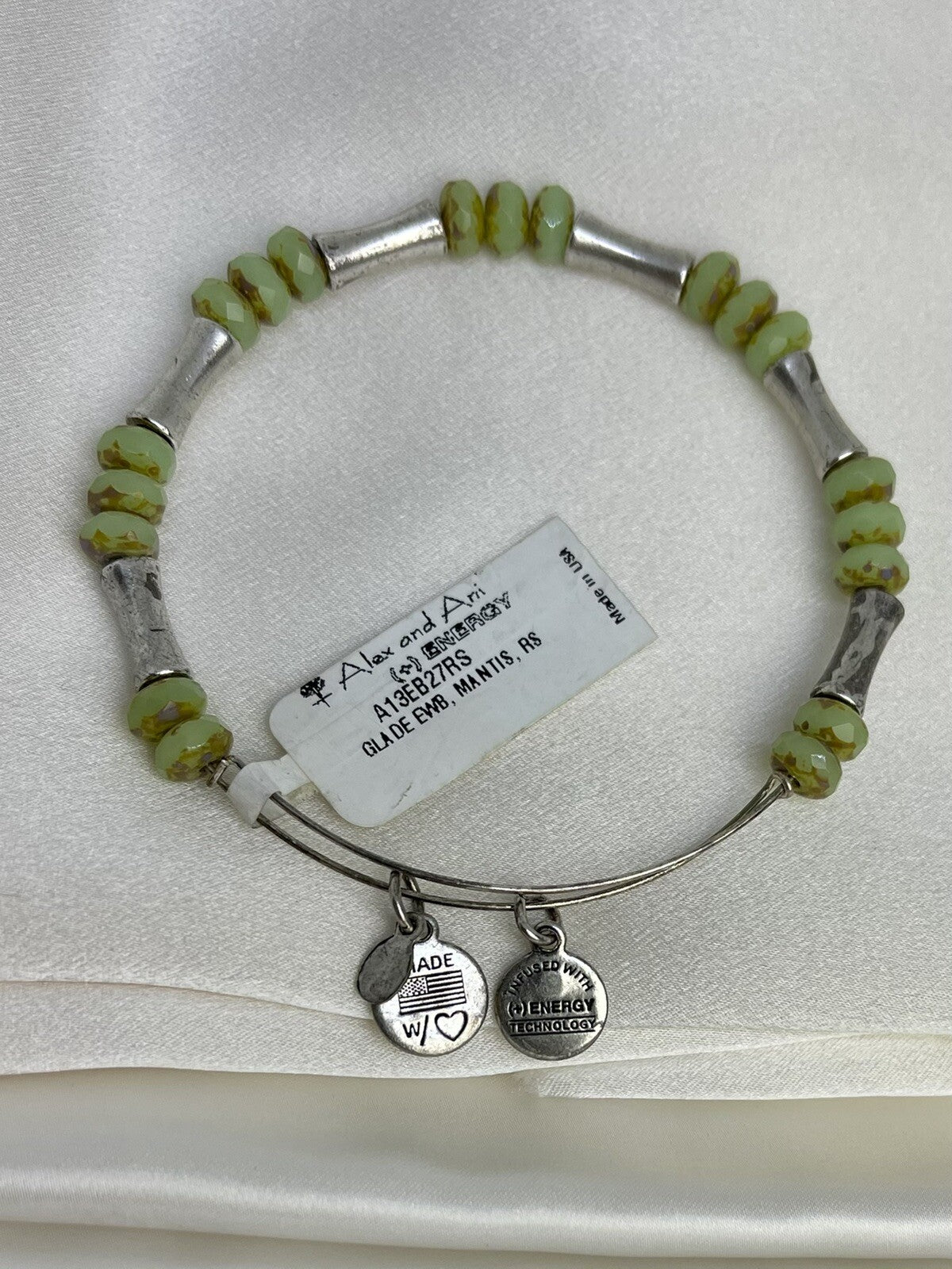 Pulsera brazalete Alex and Ani Green Glade Mantis Rafaelian Silver Wrap