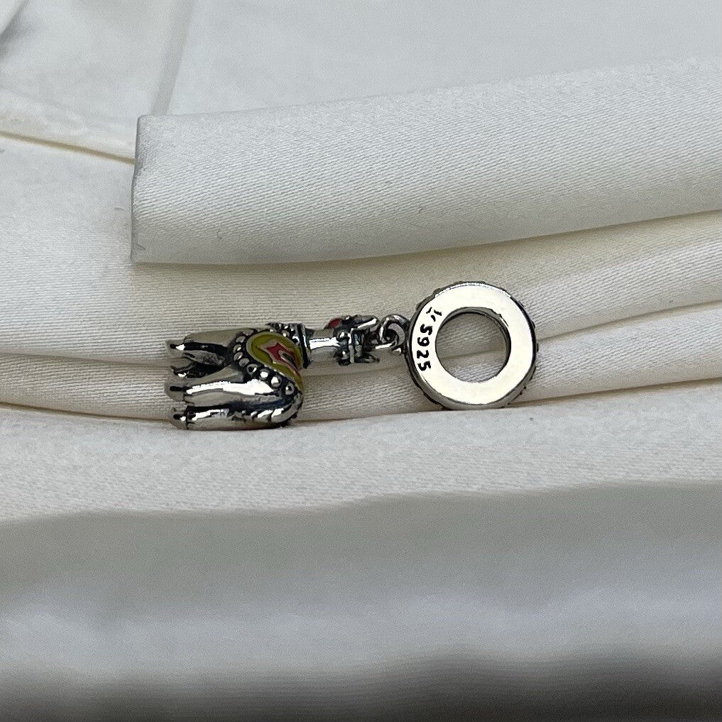 Sterling Silver 925 Enamel Vibrant Happy Festive Llama Animal Charm