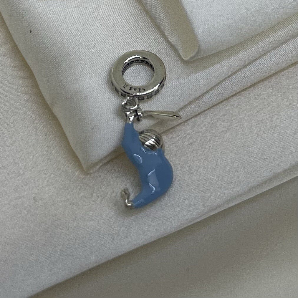 Sterling Silver 925 Dangle Enamel CZ Stone Chinese Kawaii Mulann Character Charm