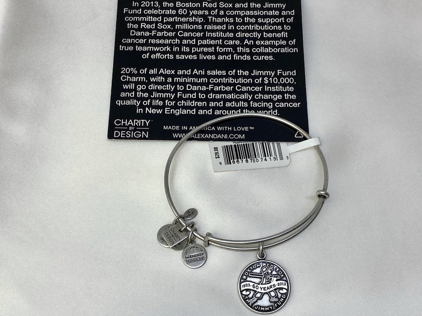 Alex and Ani $28 Charity The Jimmy Fund Boston Red Sox Rafaelian Silver Bracelet