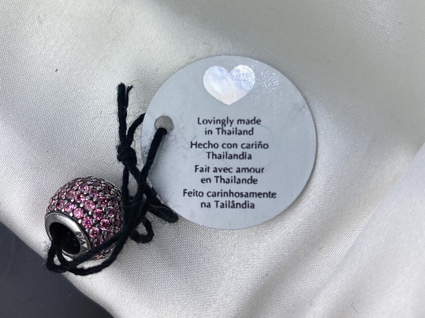 Pandora ALE Sterling Silver 925 Pink Cubic Zirconia Pave Lights Charm Ball Charm