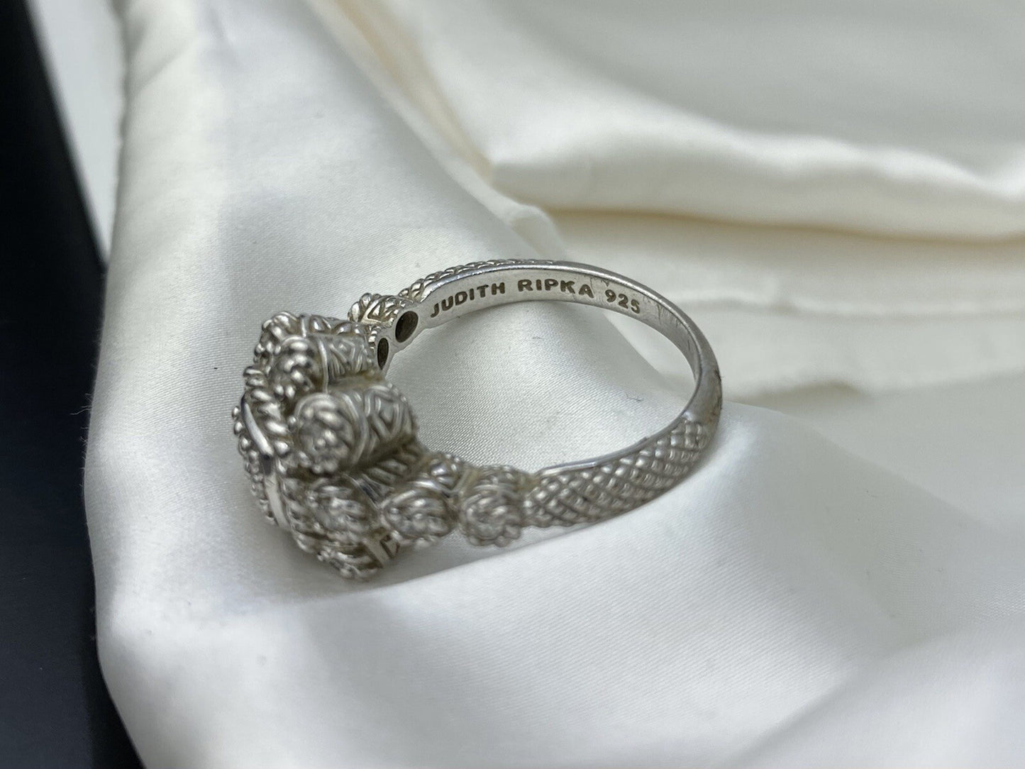 Vintage Judith Ripka Diamonique Sterling Silver CZ Flower Heirloom Ring