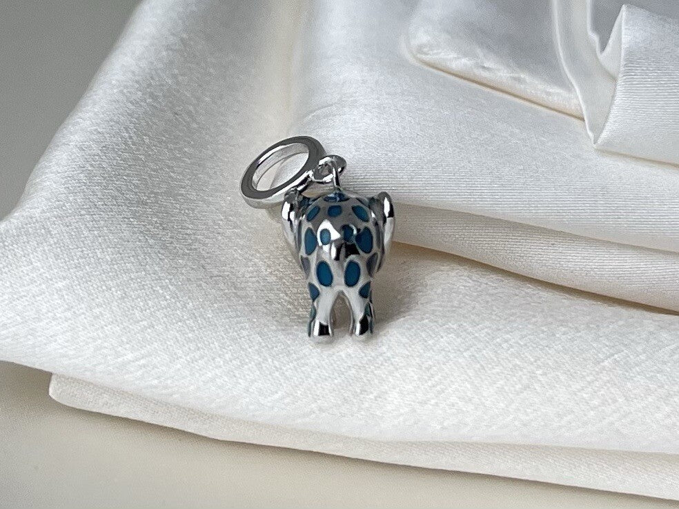 Sterling Silver 925 Dangle Blue Enamel Vibrant Happy Festive Elephant Charm