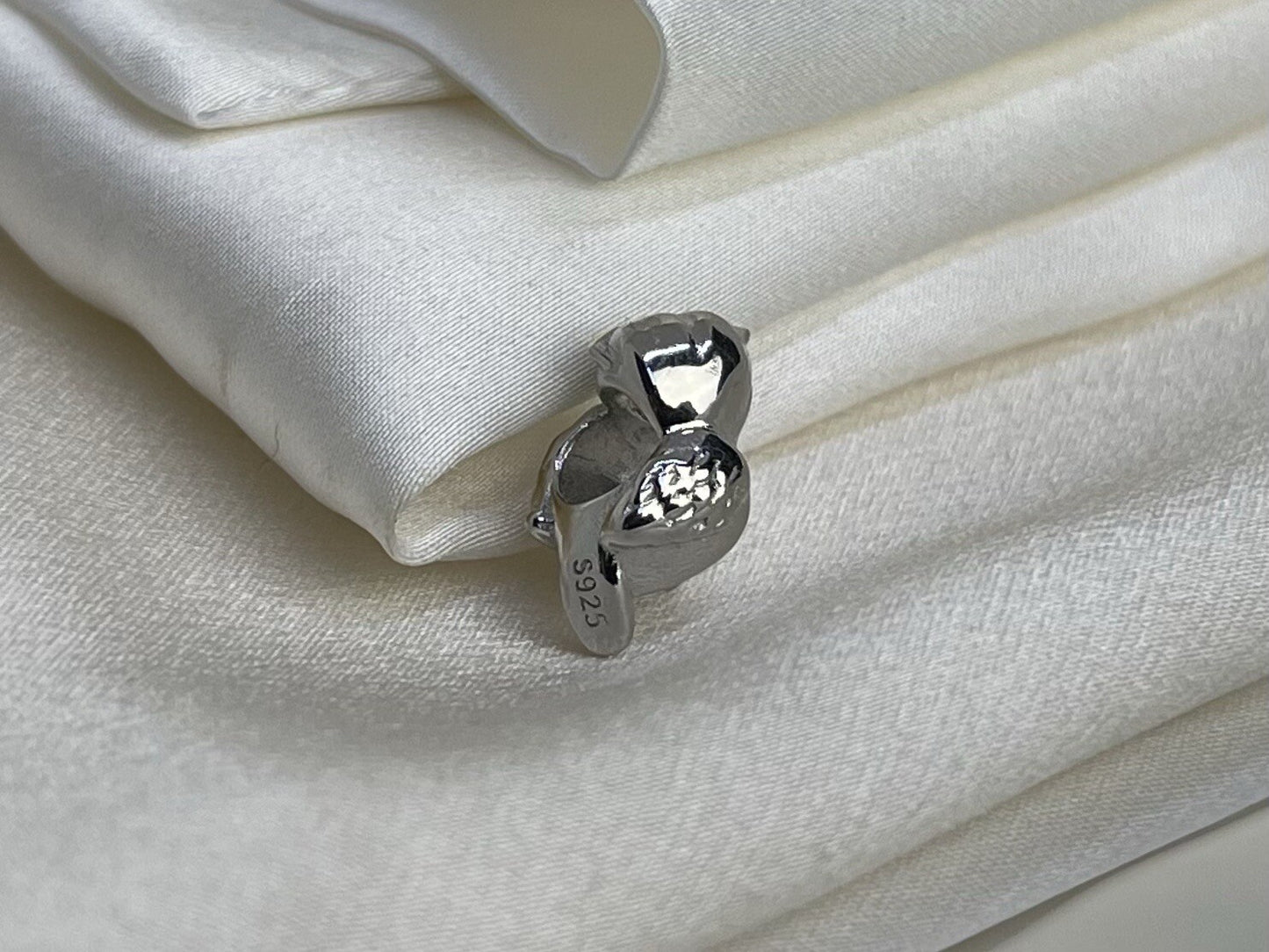 Sterling Silver 925 Owl With Black CZ Stone Eyes European Charm