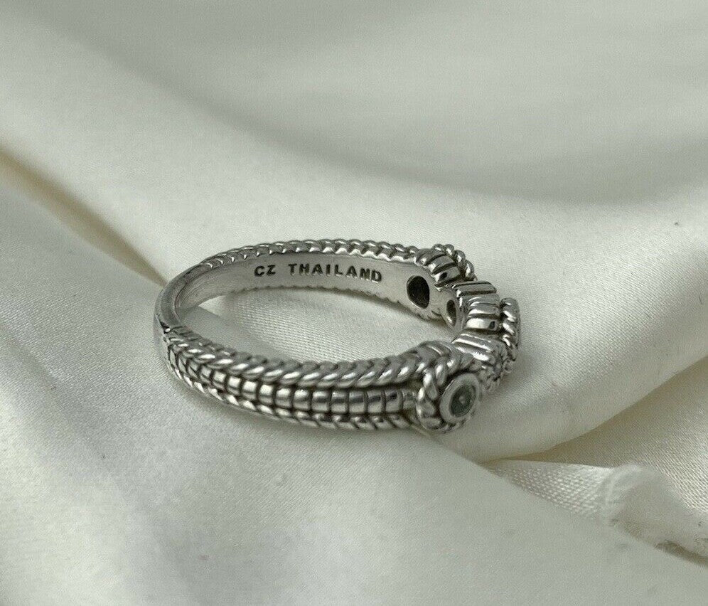 Vintage Judith Ripka Sterling Silver 925 5mm Prasiolite Cubic Zirconia Band Ring