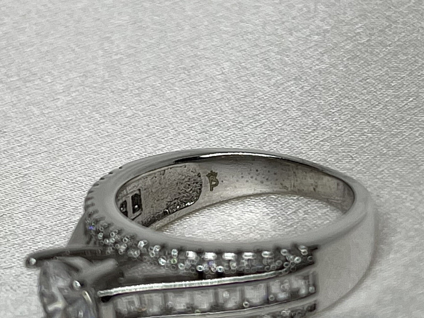 Palm Beach Engagement Cubic Zirconia Ring Rhodium Plated Sterling Silver 925