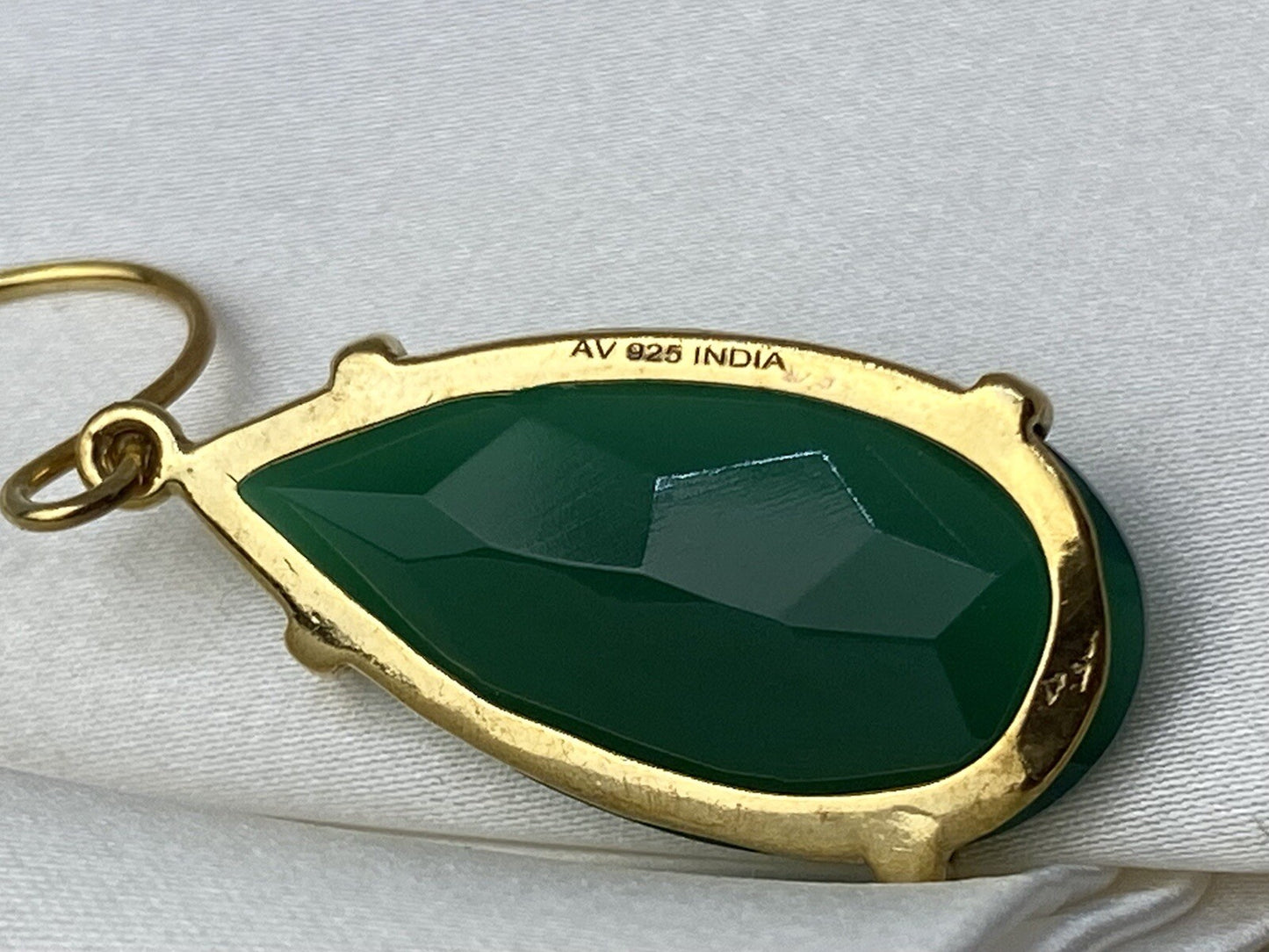 Argento Vivo Silver 14k Gold Plated Green Onyx Teardrop 37mm Dangling Earrings