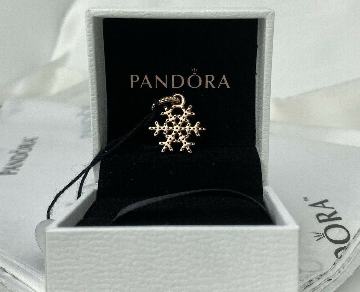 Pandora Rose Gold ALE R Sparkling Snowflake 23mm Dangling Charm Cubic Zirconia