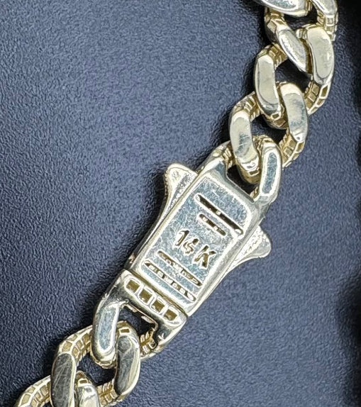 Cadena cascabel de eslabones huecos de Mónaco: oro de 14 k, 16,6 g, 19 pulgadas de largo, 7,39 mm de ancho