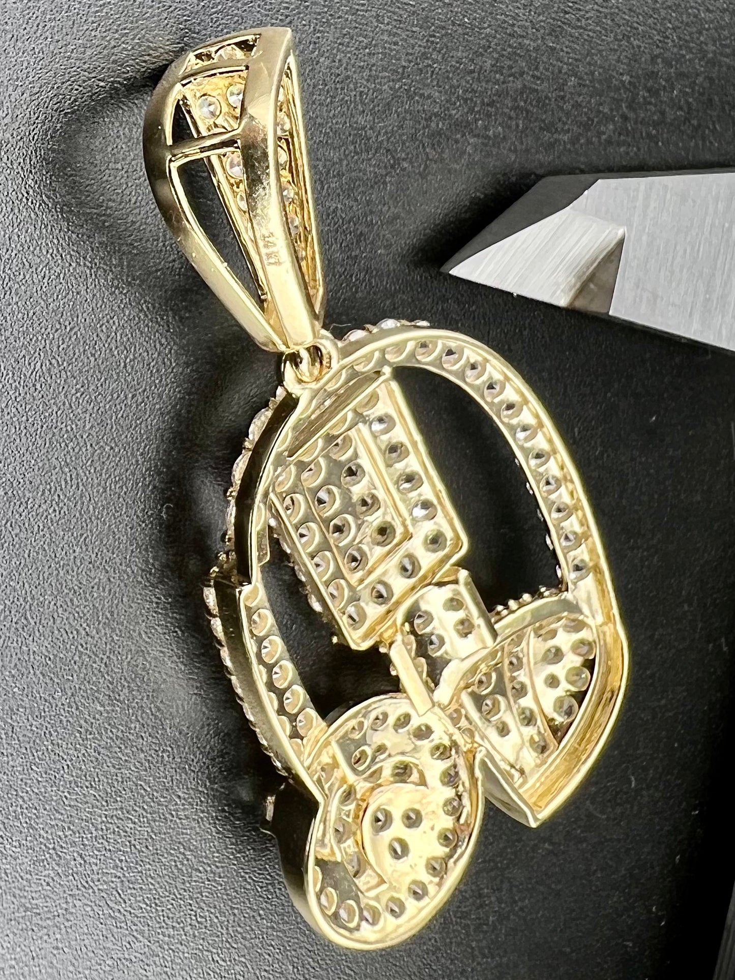 14k Gold CZ Diamond Microphone and Headphones Pendant - 7g
