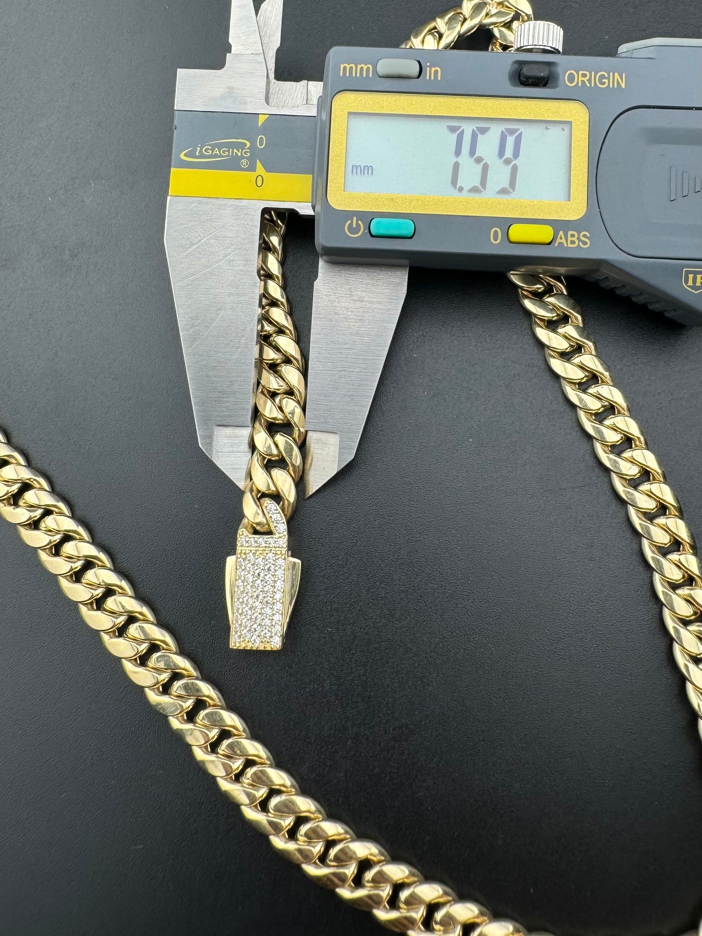 14K Yellow Gold 17.9 Grams Miami Cuban Link Chain 7.59mm Necklace W CZ 18.50in