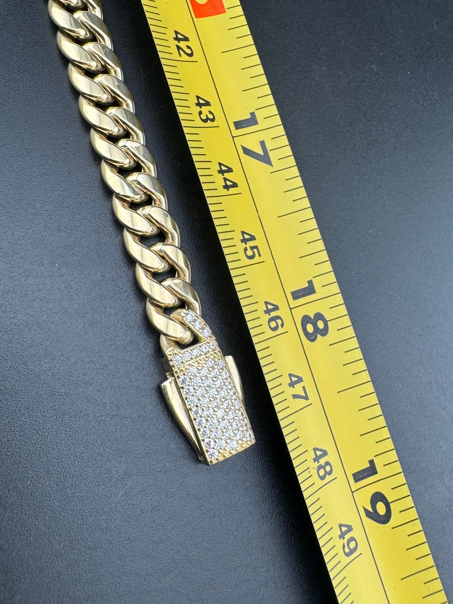 14K Yellow Gold 17.9 Grams Miami Cuban Link Chain 7.59mm Necklace W CZ 18.50in