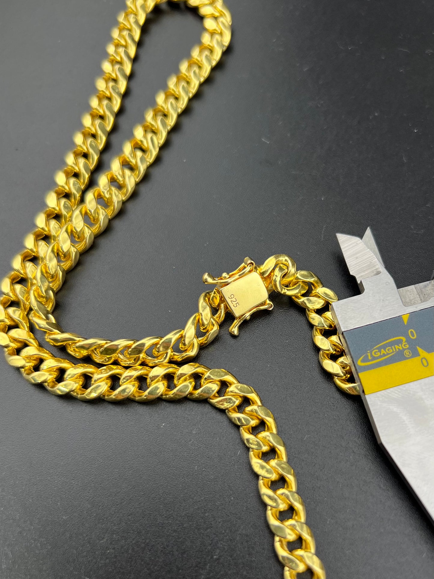 Cadena cubana Miami hueca 925 chapada en oro amarillo - 38,30 g, 26 pulgadas, 7,04 mm