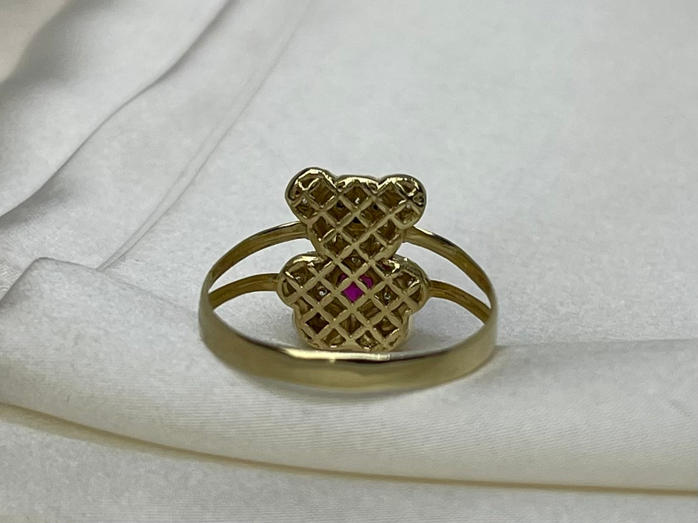 Beltran Jewelry Vibrant Teddy Bear 14k Gold Cubic Zirconia Ruby CZ 14x11mm Ring 2.4G