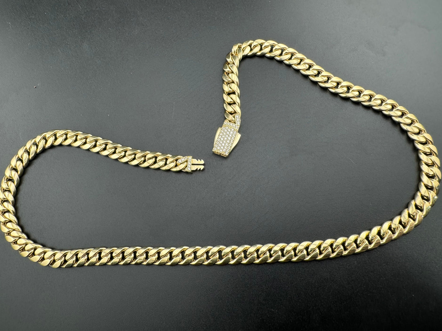 14K Yellow Gold 17.9 Grams Miami Cuban Link Chain 7.59mm Necklace W CZ 18.50in