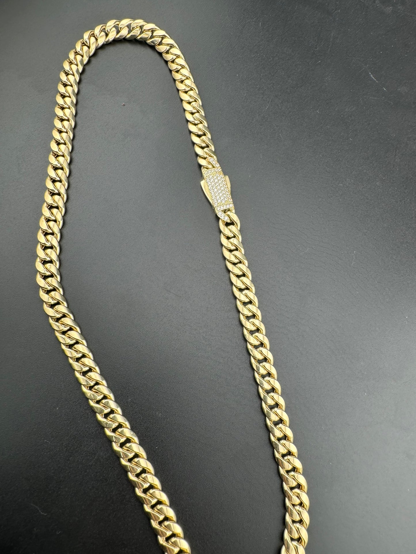 14K Yellow Gold 17.9 Grams Miami Cuban Link Chain 7.59mm Necklace W CZ 18.50in