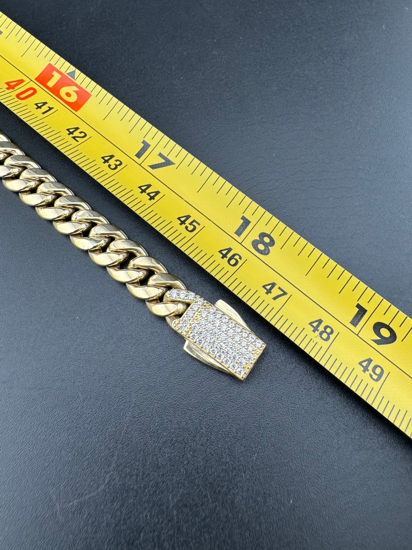 14K Yellow Gold 17.9 Grams Miami Cuban Link Chain 7.59mm Necklace W CZ 18.50in