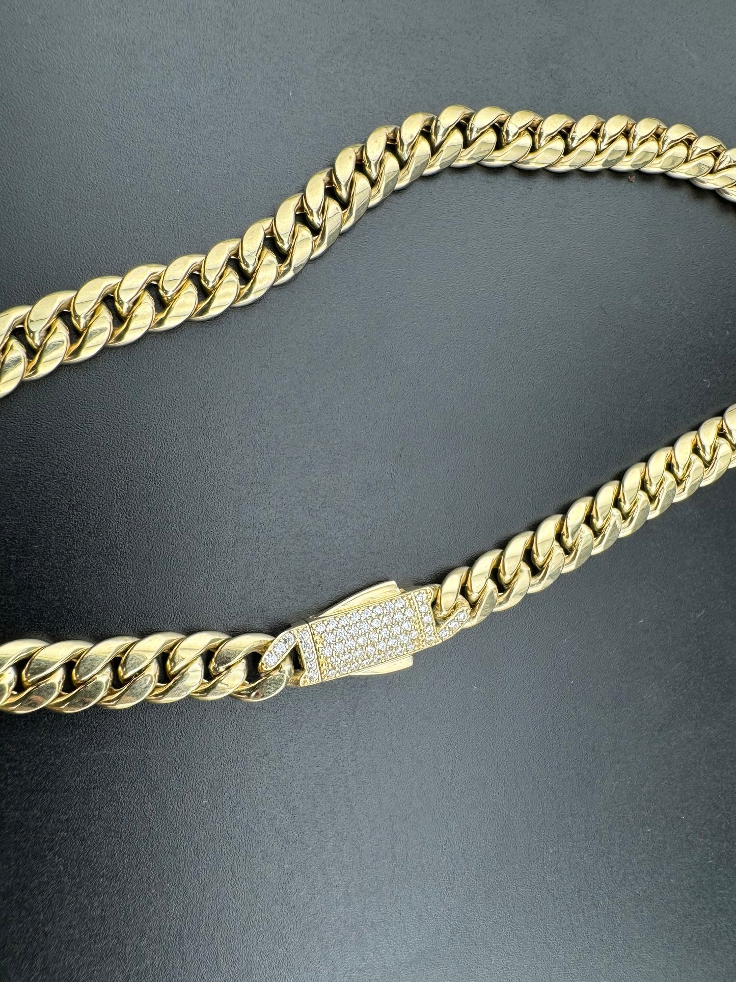 14K Yellow Gold 17.9 Grams Miami Cuban Link Chain 7.59mm Necklace W CZ 18.50in