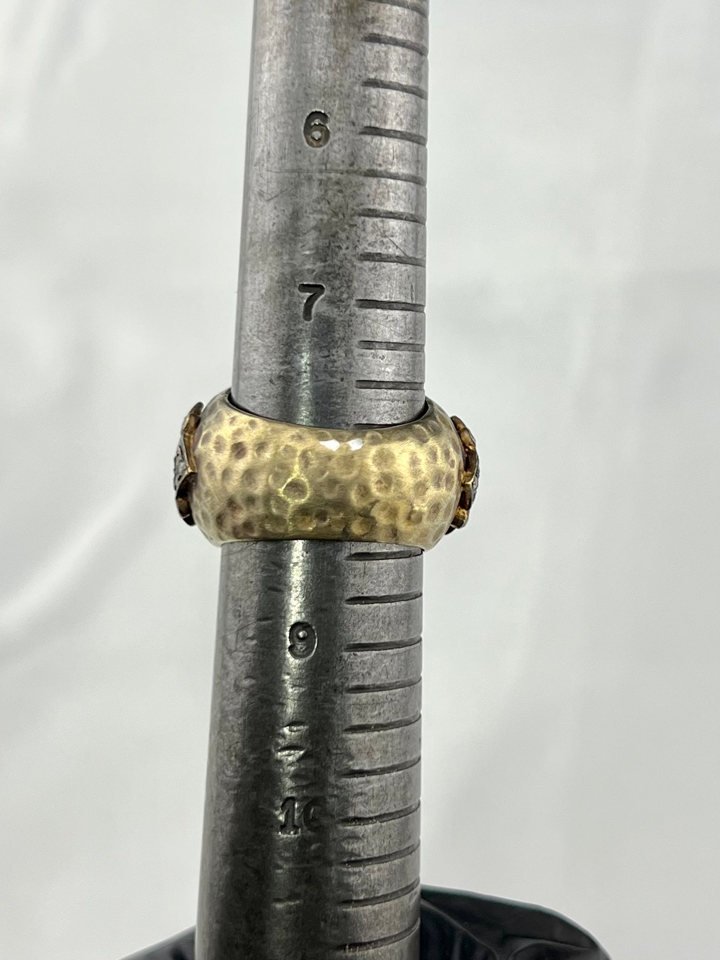 Vintage Sterling Silver Ring with CZ Diamond Oval Face - Hammered Texture - Size 8, 16.95mm