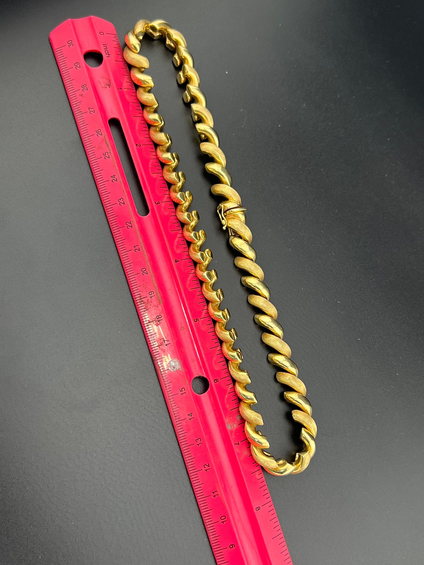 Cadena de macarrones San Marco de oro amarillo de 14 quilates: 45,5 gramos, 16 pulgadas, eslabón italiano texturizado, 9,70 mm de ancho