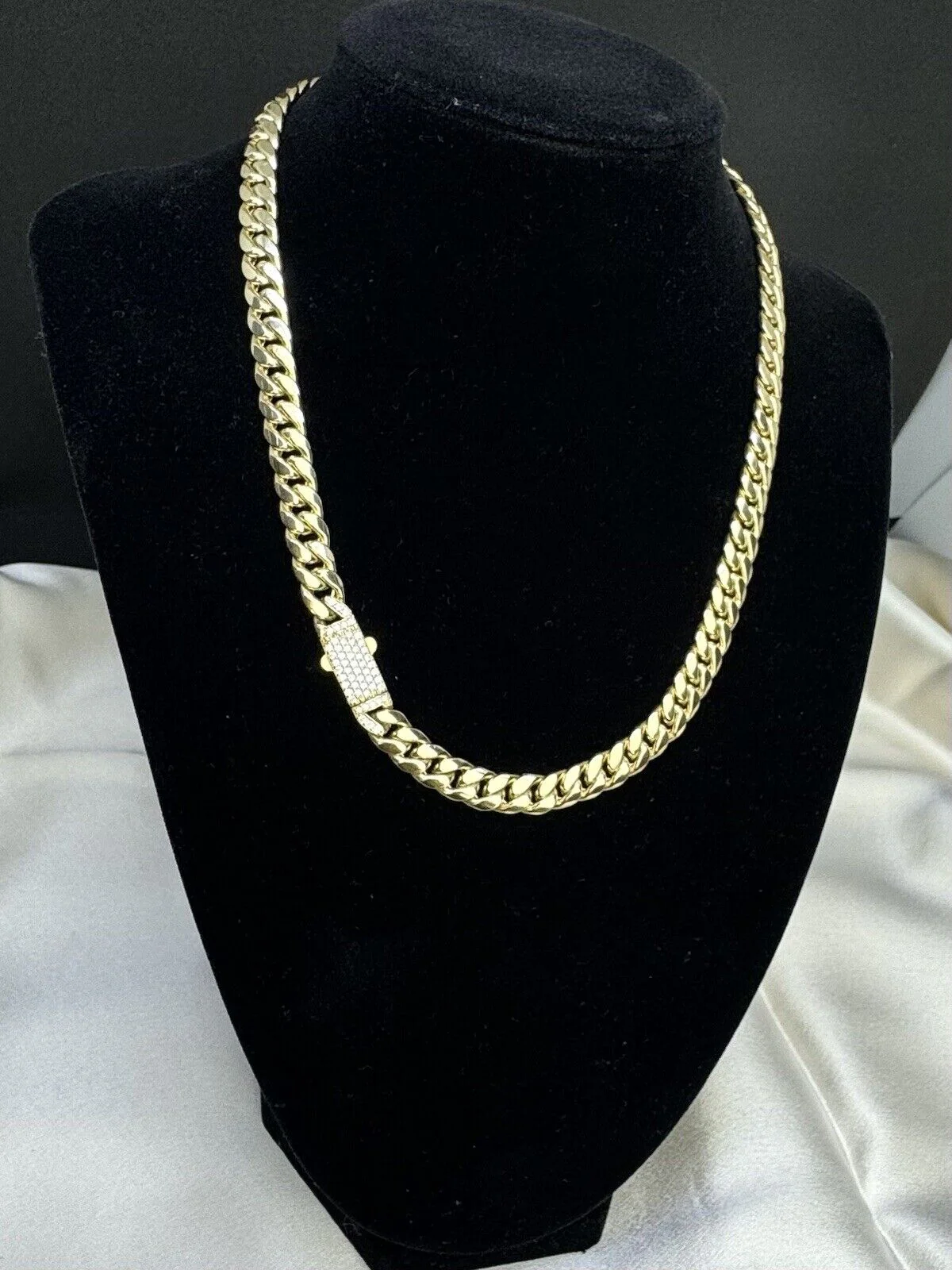 14K Yellow Gold 16.6 Grams Miami Cuban Link Chain 7.45mm Necklace W CZ 18.25in