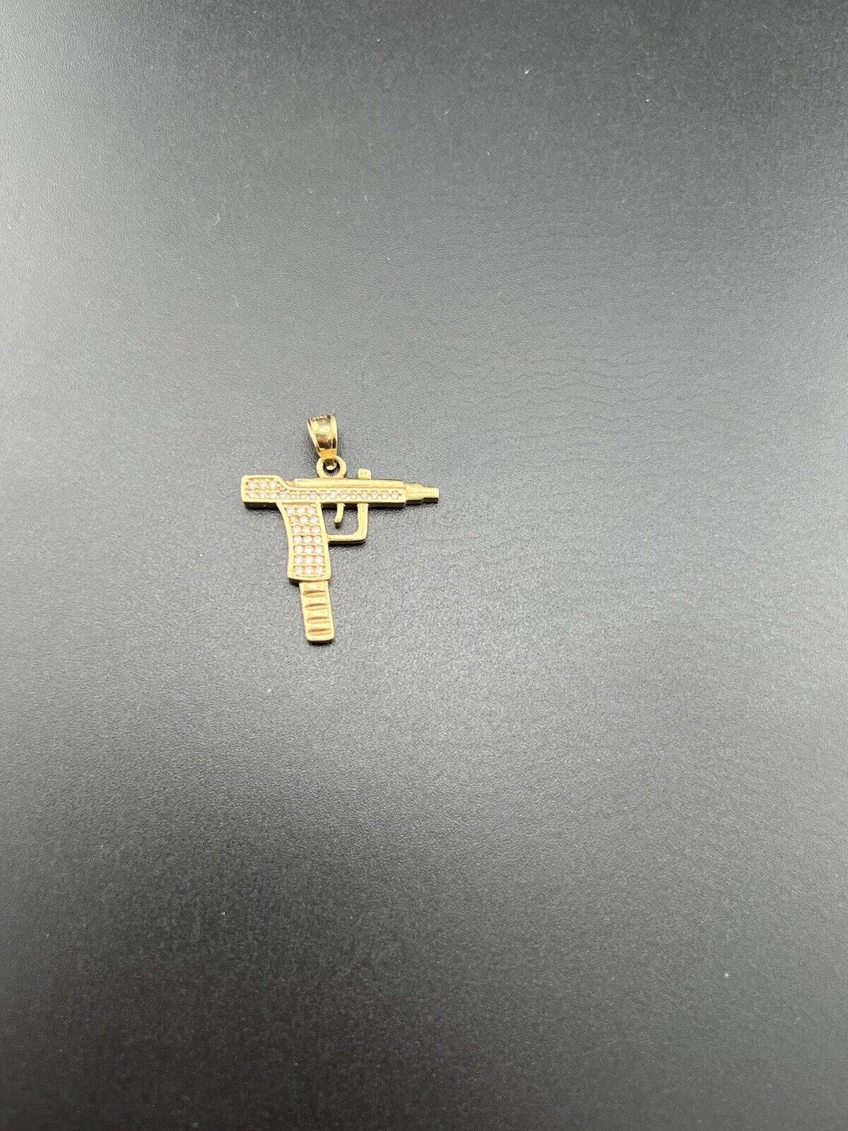 14K Yellow Gold 2.9 Grams Machine Gun Pendant Cubic Zirconia 27.87x24.36mm Pave