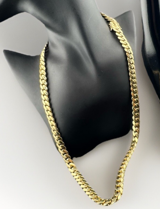 14K Yellow Gold Semi Solid Miami Cuban Link Chain Necklace 9.65mm 24 Inch 52.7 Grams
