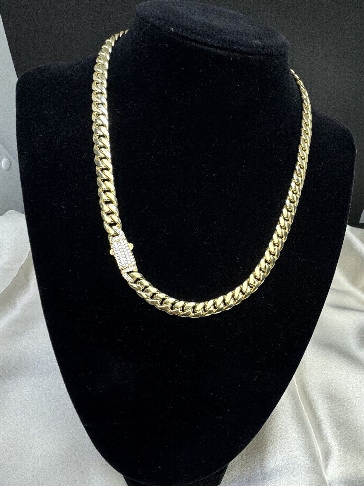 14K Yellow Gold 15.7 Grams Miami Cuban Link 7.40mm Choker Necklace with CZ 16.25