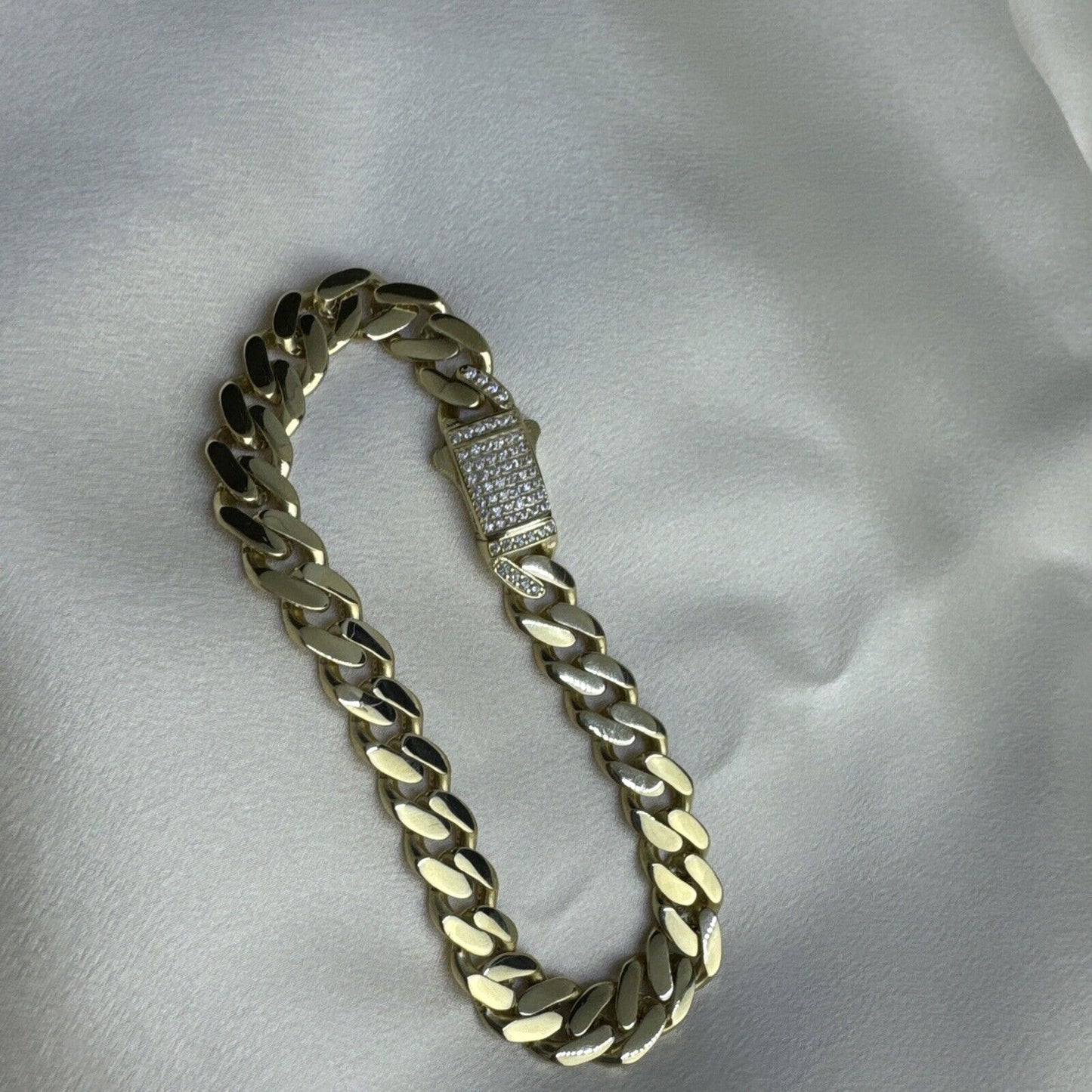 14K Yellow Gold 14 Grams Miami Cuban Link ITALLO Bracelet CZ Stones Sz 8.25 9mm