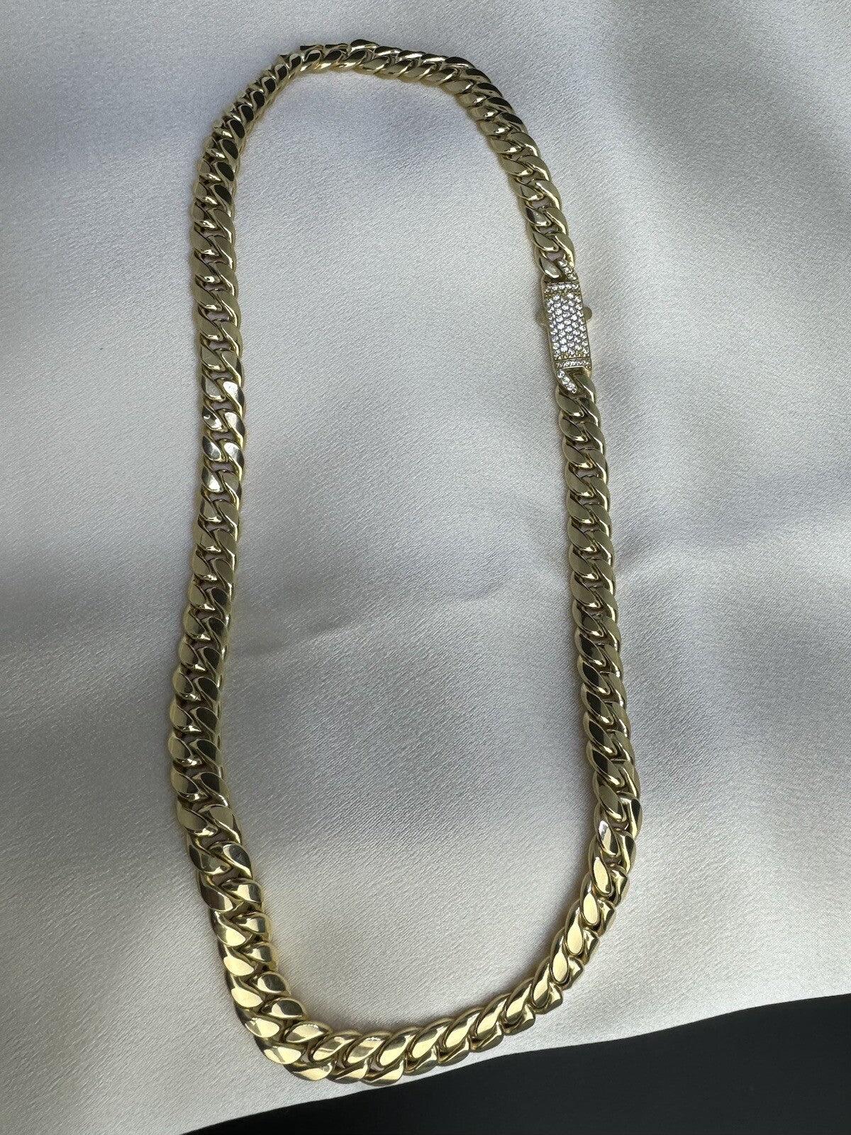 14K Yellow Gold Miami Cuban Link Choker 16.5in 7.66mm 16.2g CZ Stones Bold