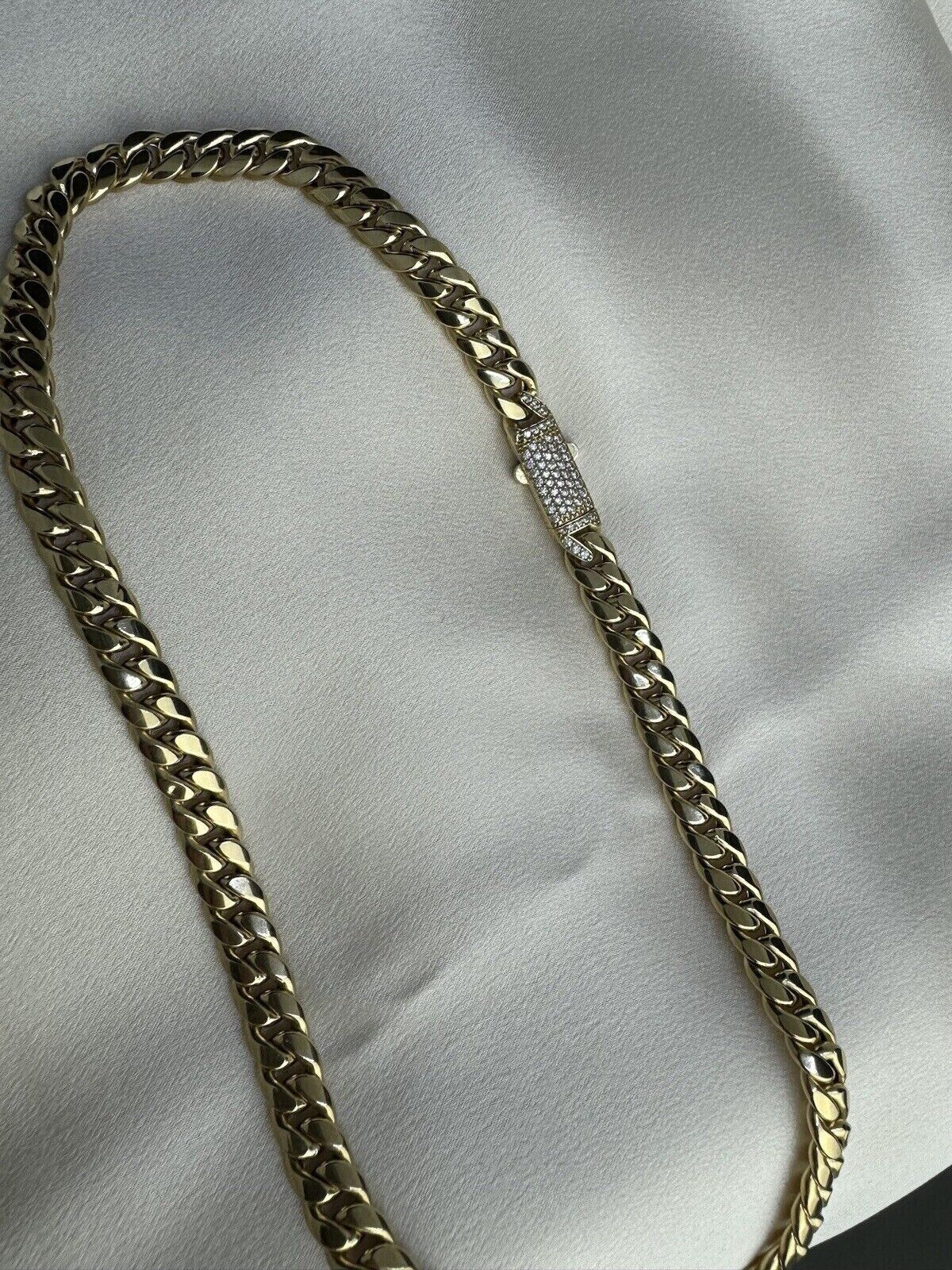 14K Yellow Gold 16.6 Grams Miami Cuban Link Chain 7.45mm Necklace W CZ 18.25in