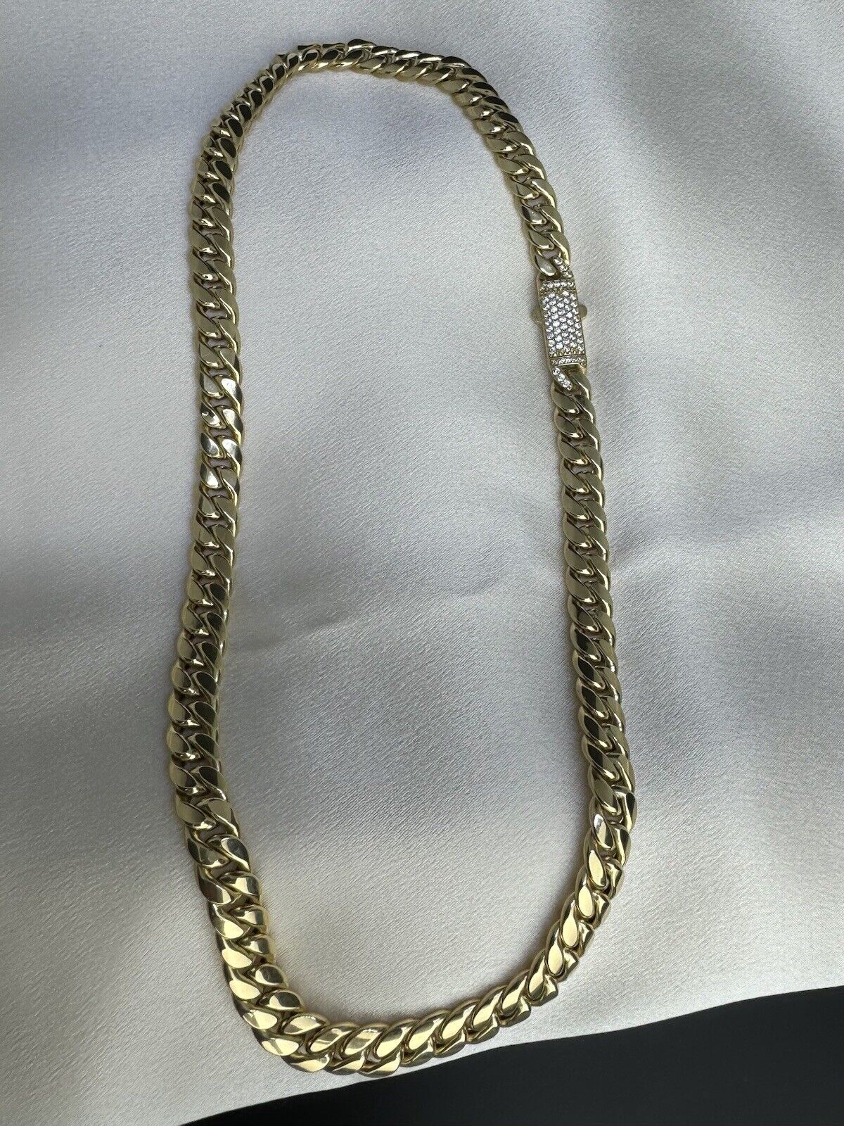 14K Yellow Gold 15.7 Grams Miami Cuban Link 7.40mm Choker Necklace with CZ 16.25