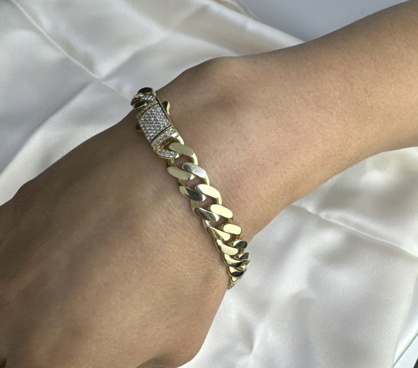 14K Yellow Gold 14 Grams Miami Cuban Link ITALLO Bracelet CZ Stones Sz 8.25 9mm