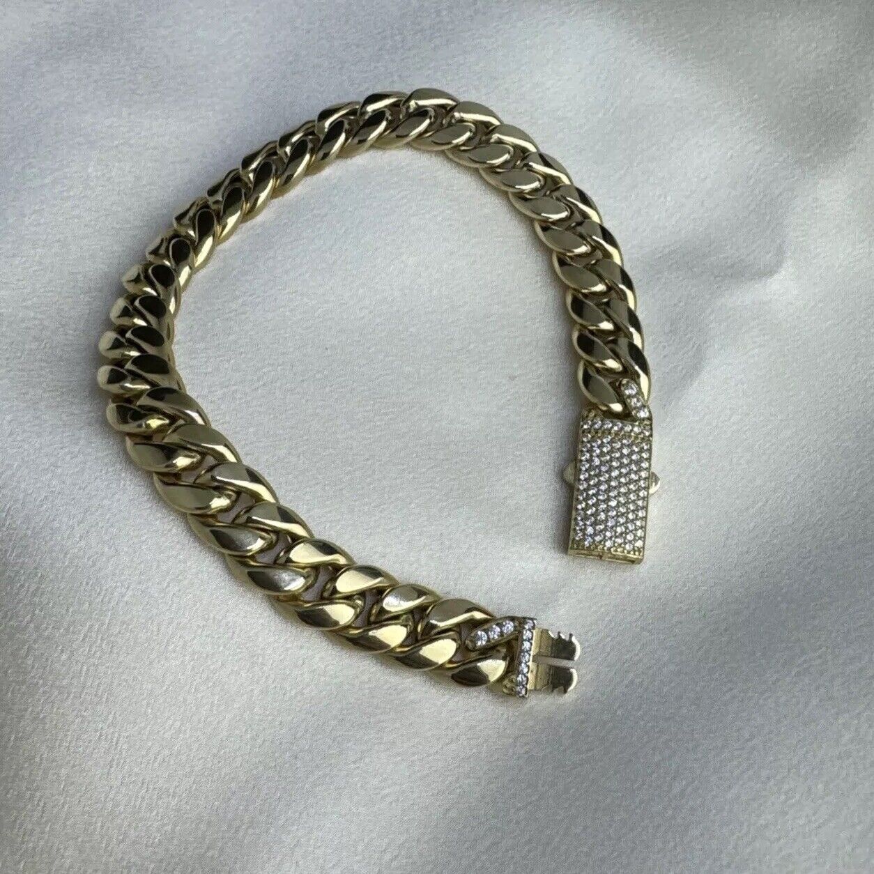 14K Yellow Gold 13.2 Grams Miami Cuban 9.75mm Link Bracelet Cubic Zirconia 8in