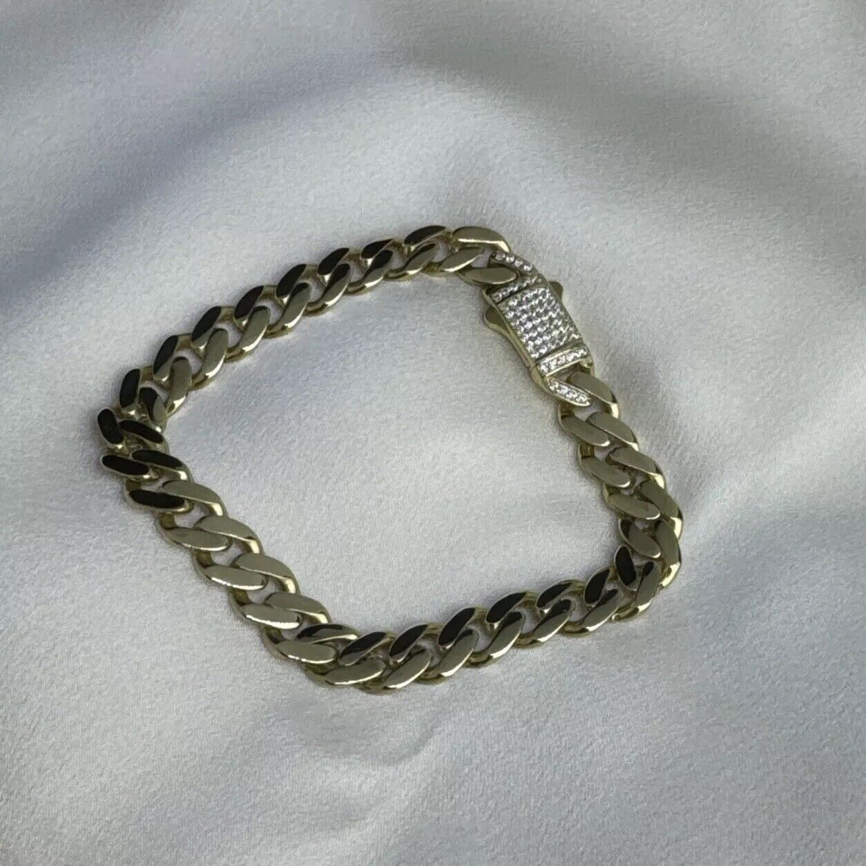 14K Yellow Gold 14 Grams Miami Cuban Link ITALLO Bracelet CZ Stones Sz 8.25 9mm