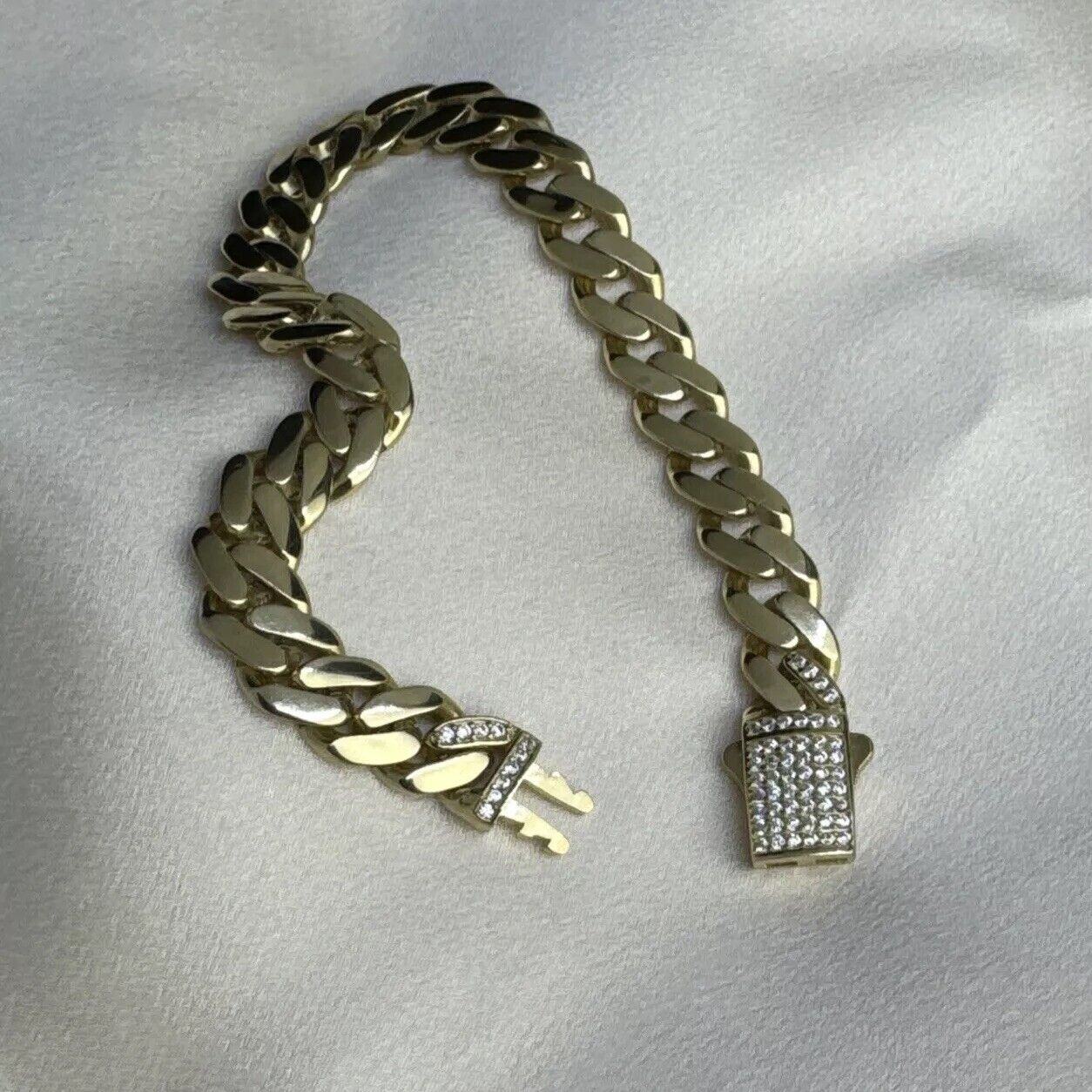 14K Yellow Gold 14 Grams Miami Cuban Link ITALLO Bracelet CZ Stones Sz 8.25 9mm