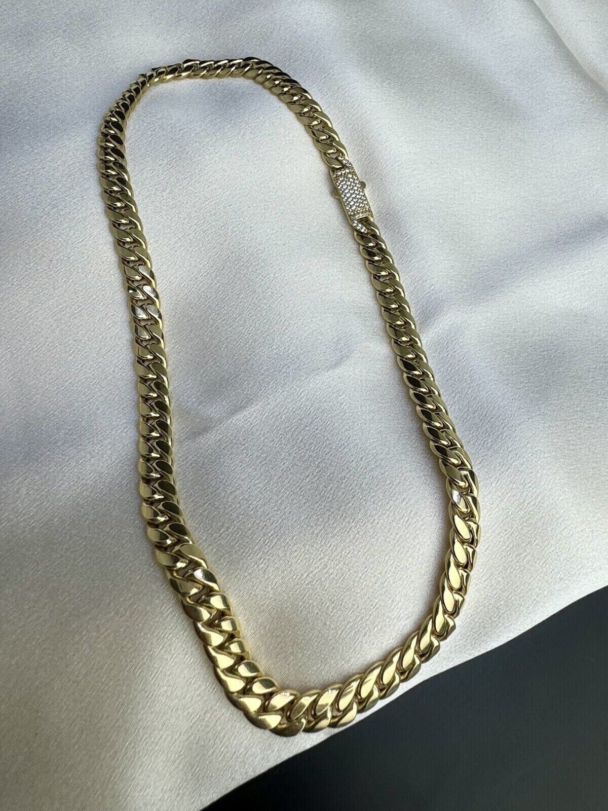 14K Yellow Gold 16.6 Grams Miami Cuban Link Chain 7.45mm Necklace W CZ 18.25in