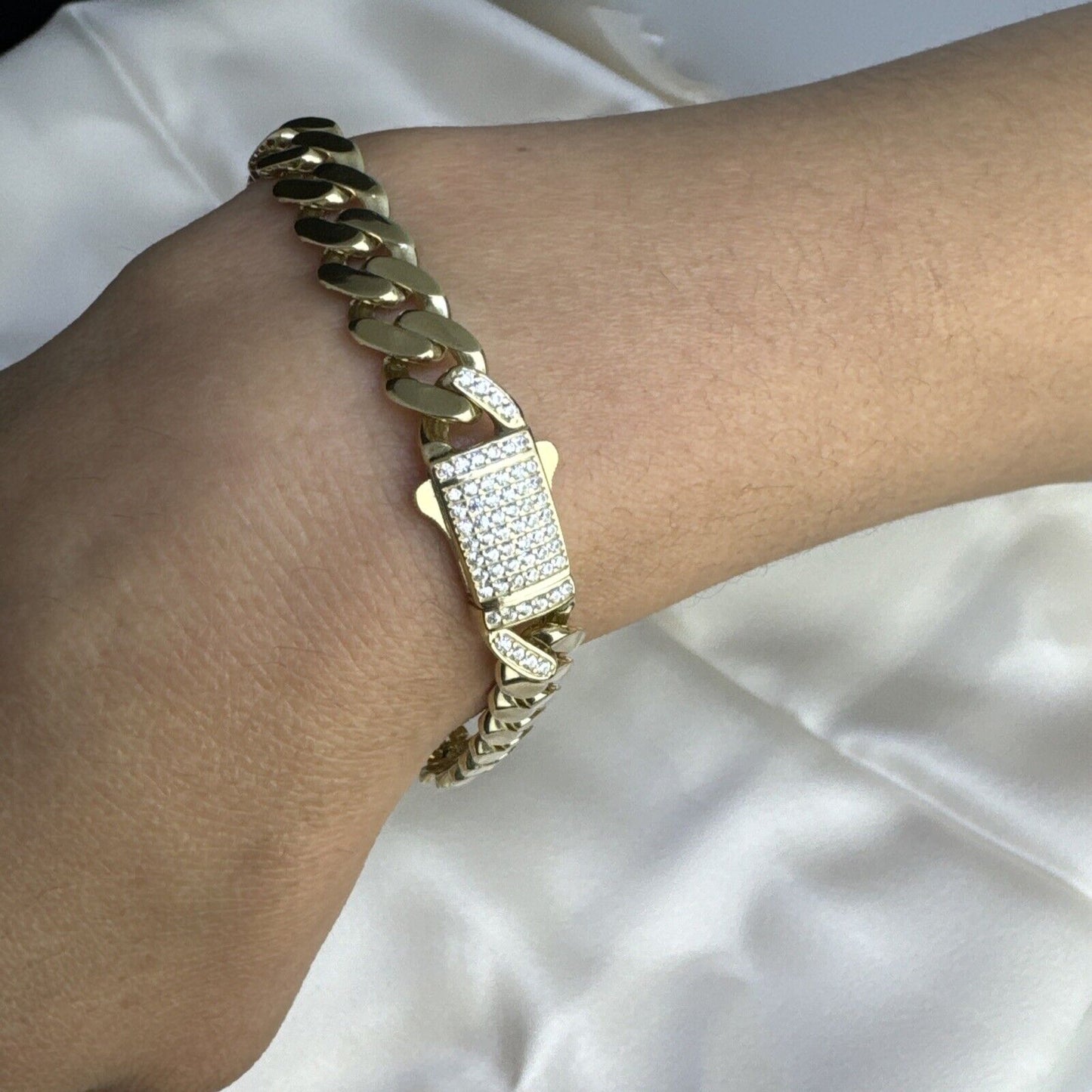 14K Yellow Gold 14 Grams Miami Cuban Link ITALLO Bracelet CZ Stones Sz 8.25 9mm