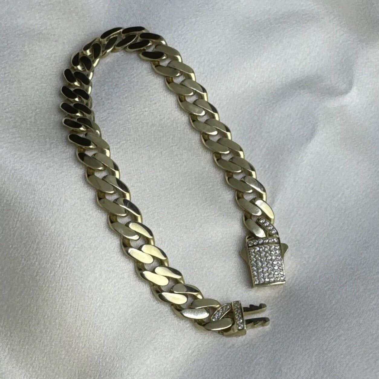 14K Yellow Gold 14 Grams Miami Cuban Link ITALLO Bracelet CZ Stones Sz 8.25 9mm