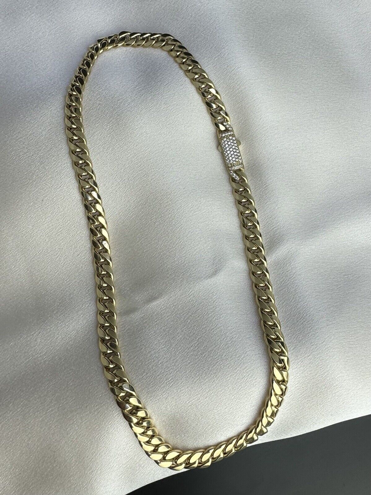 14K Yellow Gold 15.7 Grams Miami Cuban Link 7.40mm Choker Necklace with CZ 16.25
