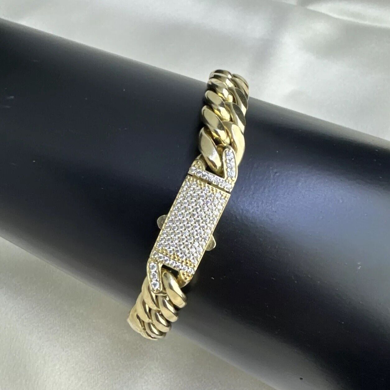 14K Yellow Gold 13.2 Grams Miami Cuban 9.75mm Link Bracelet Cubic Zirconia 8in