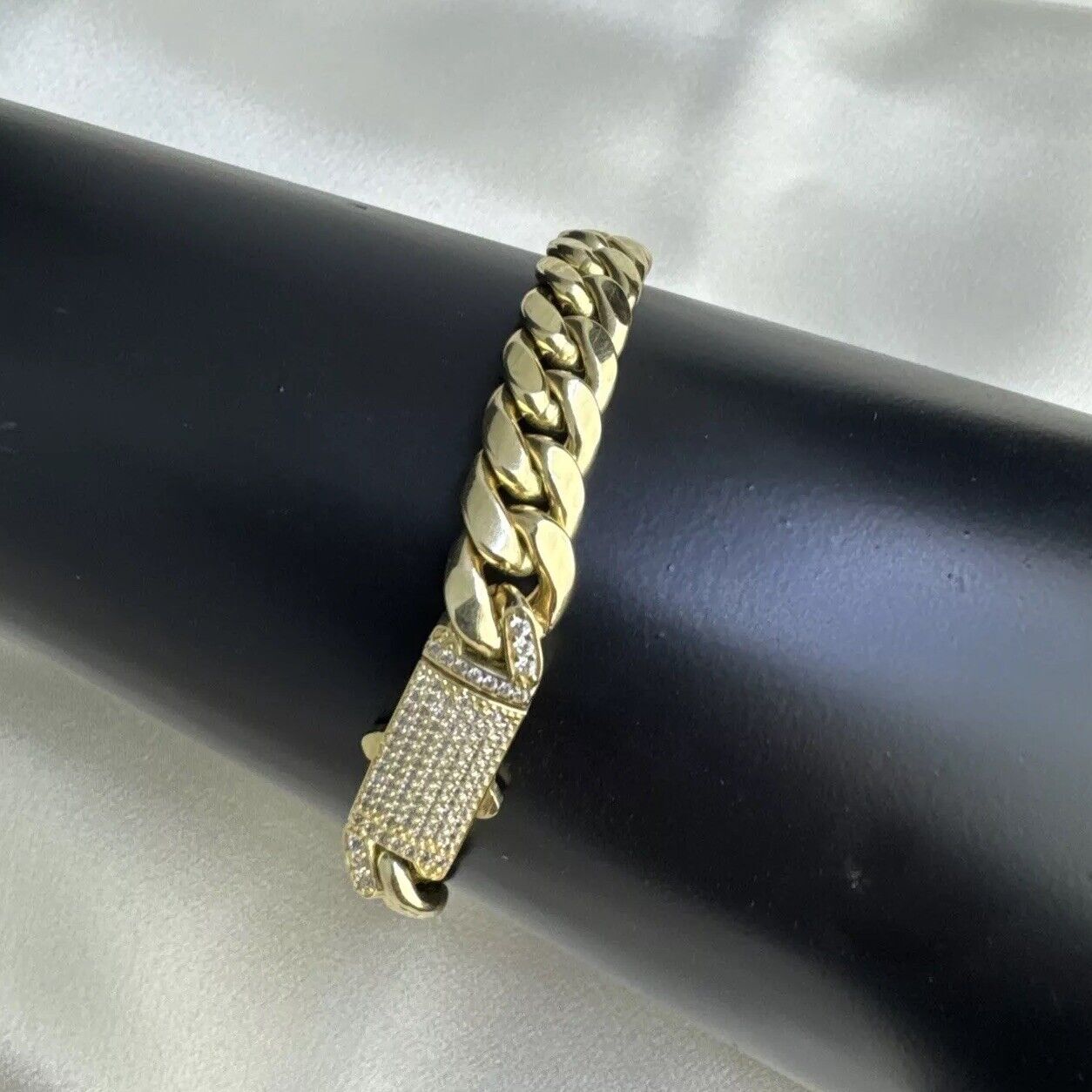 14K Yellow Gold 13.2 Grams Miami Cuban 9.75mm Link Bracelet Cubic Zirconia 8in