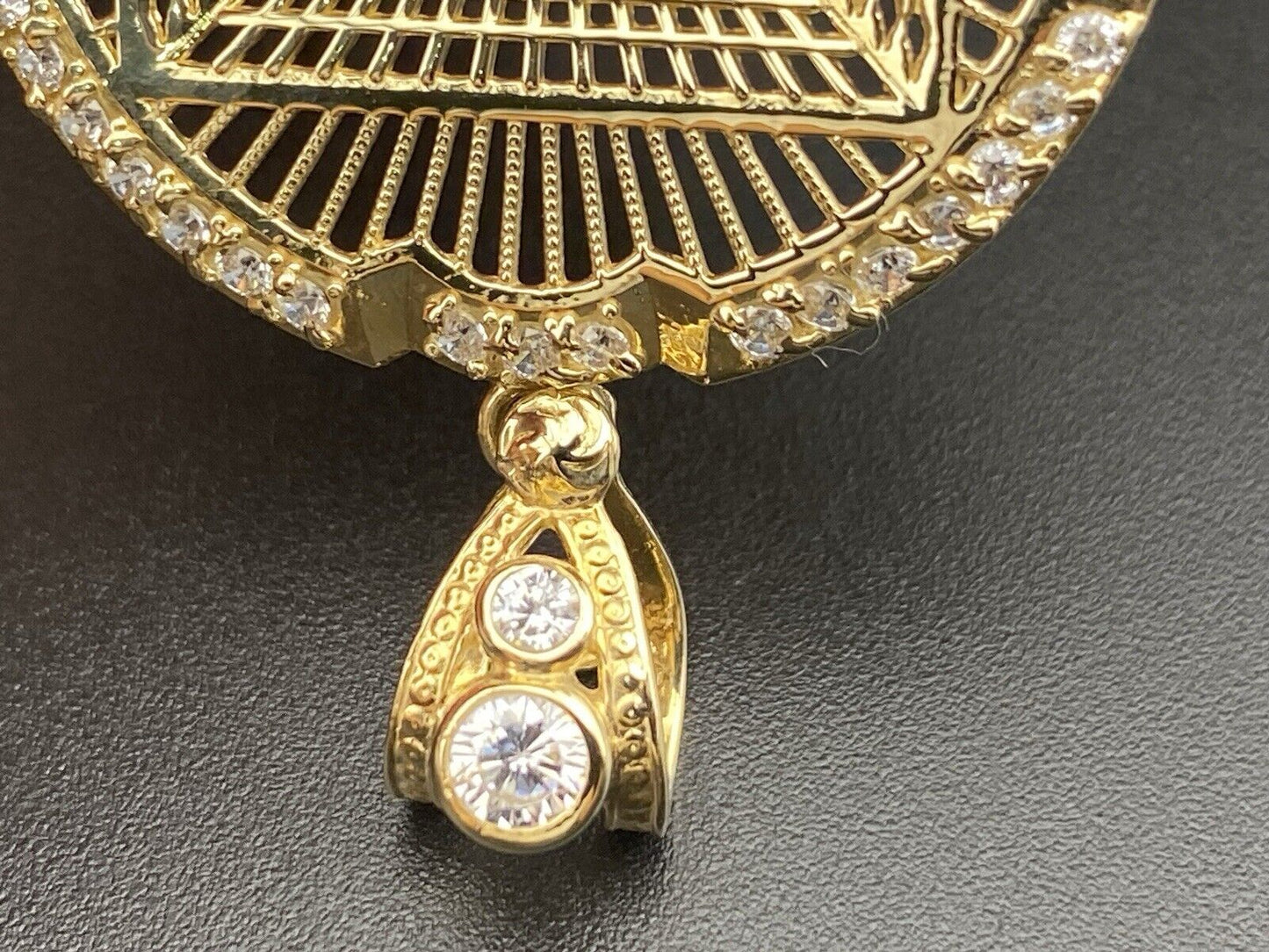 14K Yellow Gold 3D Last Supper Church Pendant 7.9G CZ Glamour Large 46x34mm